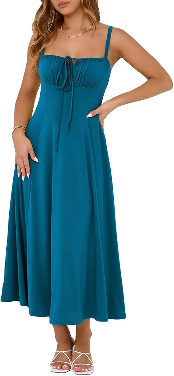 Corset Dress for Women Casual Tea Party Summer Wedding Guest Flowy Midi Sundress