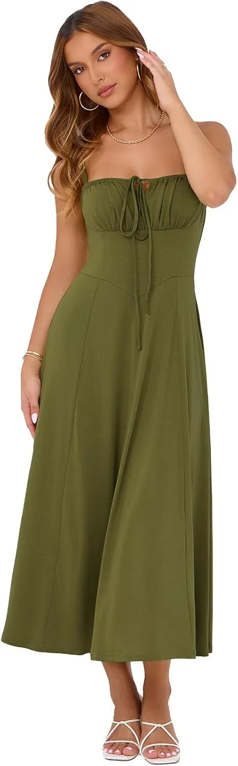 Corset Dress for Women Casual Tea Party Summer Wedding Guest Flowy Midi Sundress
