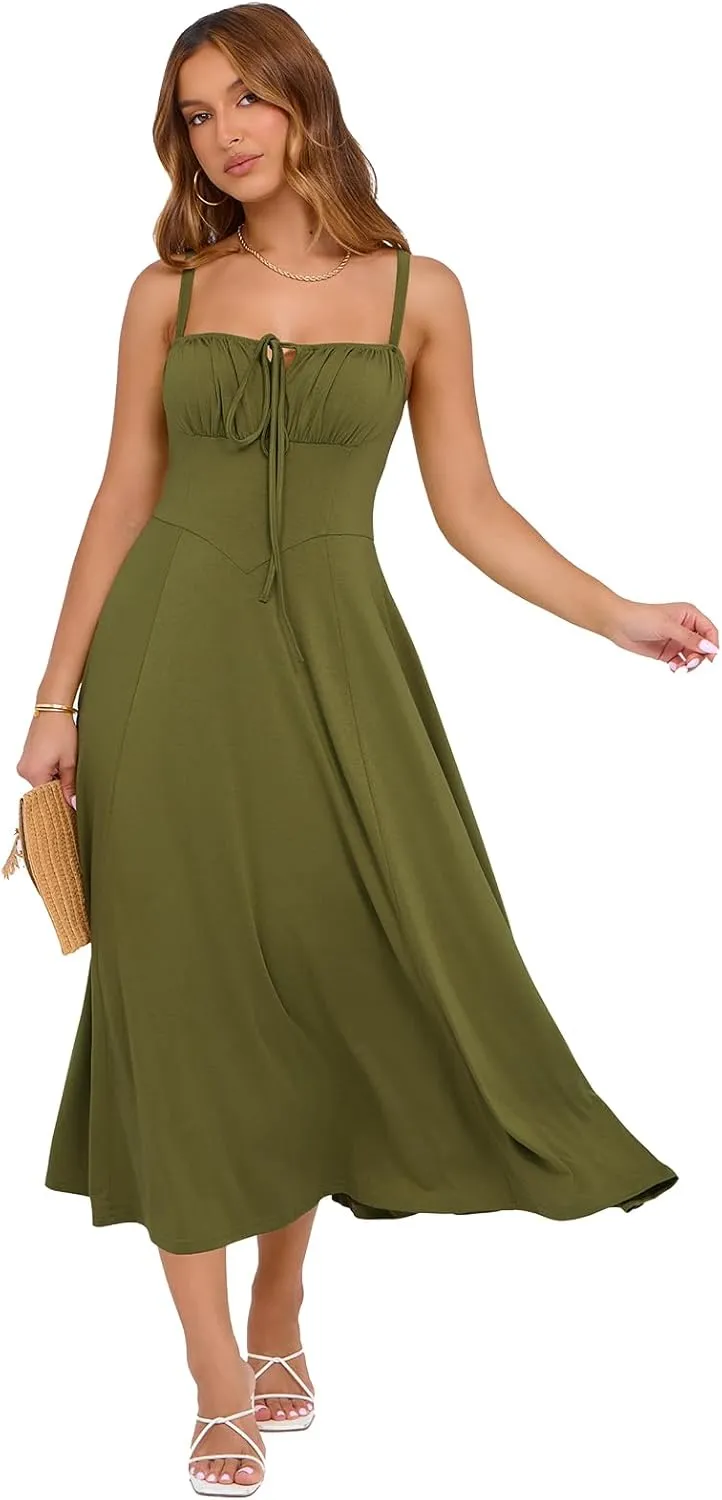 Corset Dress for Women Casual Tea Party Summer Wedding Guest Flowy Midi Sundress