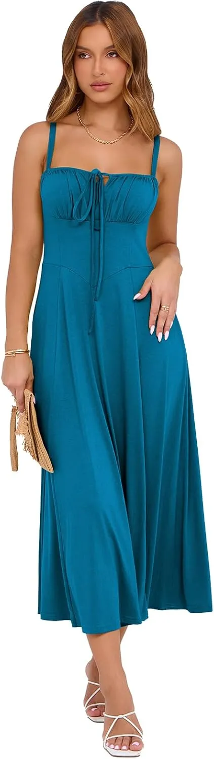Corset Dress for Women Casual Tea Party Summer Wedding Guest Flowy Midi Sundress