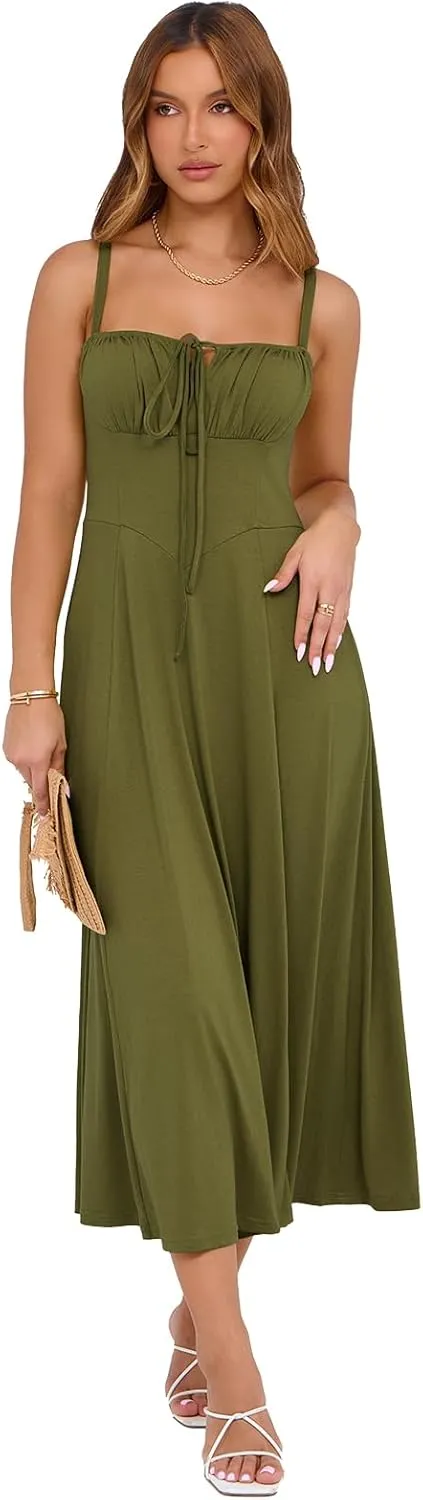 Corset Dress for Women Casual Tea Party Summer Wedding Guest Flowy Midi Sundress