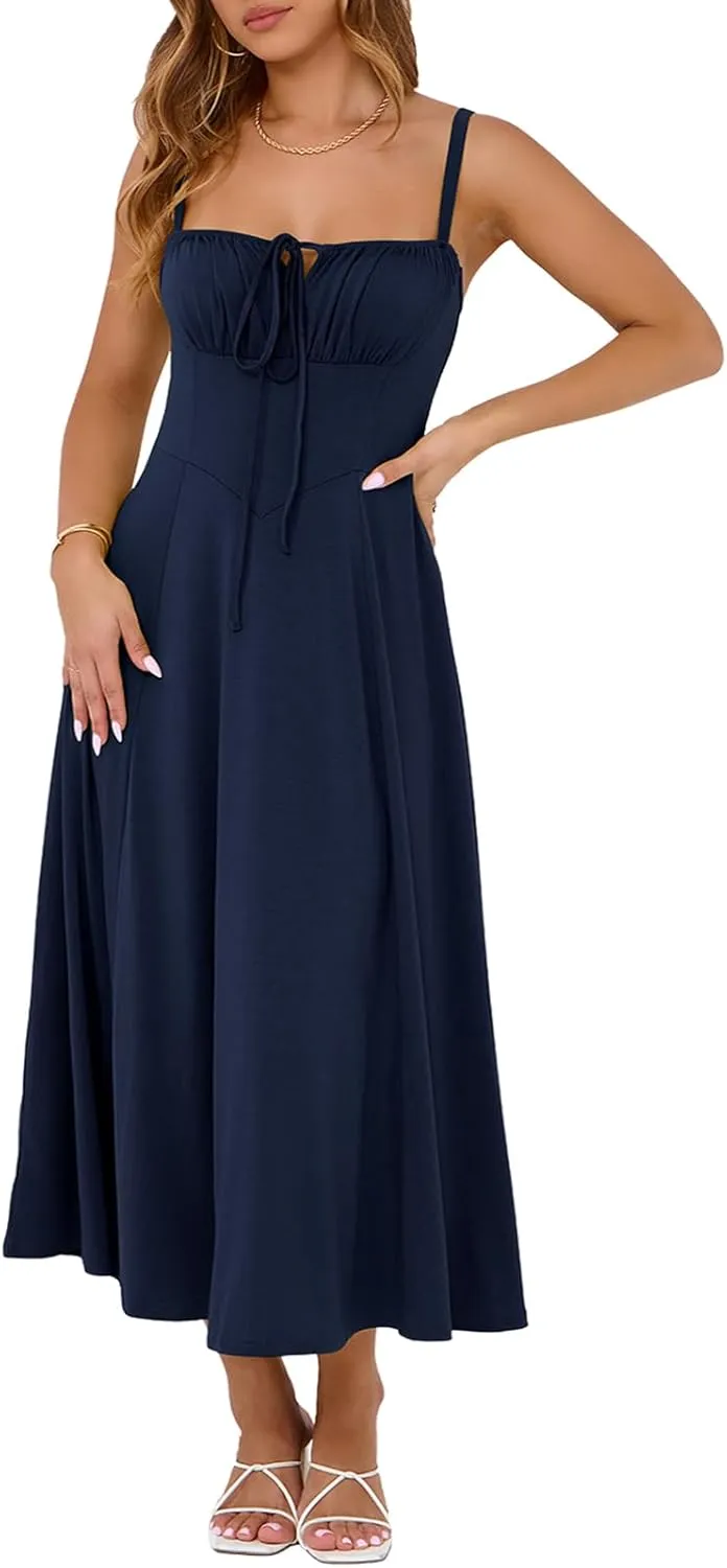 Corset Dress for Women Casual Tea Party Summer Wedding Guest Flowy Midi Sundress