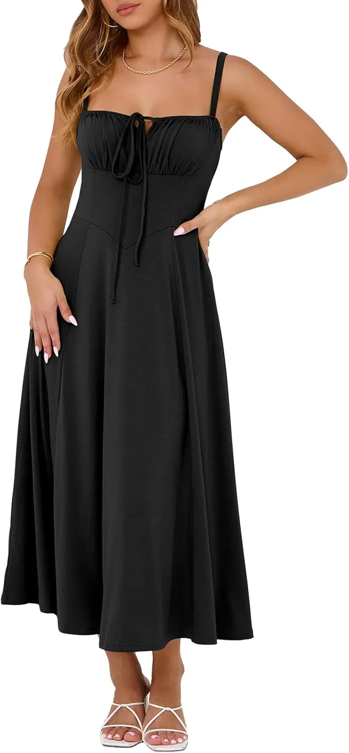 Corset Dress for Women Casual Tea Party Summer Wedding Guest Flowy Midi Sundress