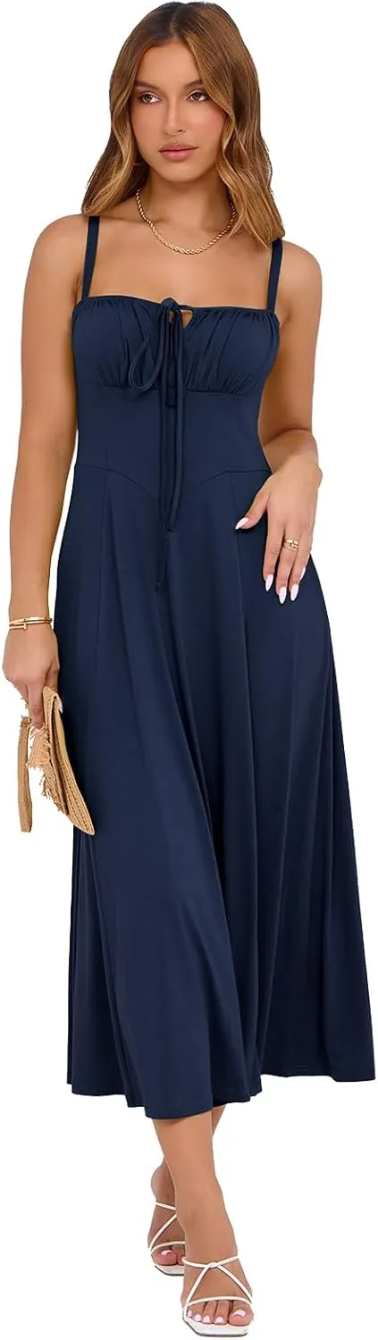 Corset Dress for Women Casual Tea Party Summer Wedding Guest Flowy Midi Sundress