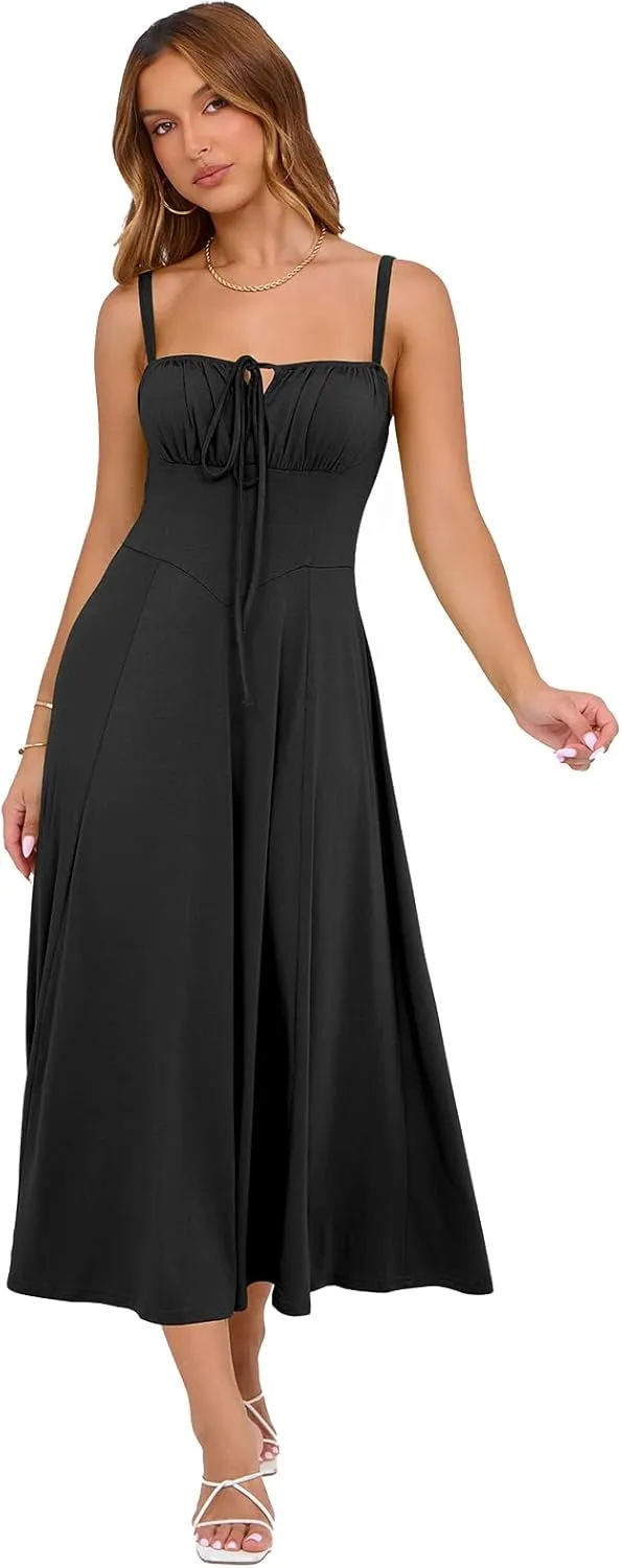 Corset Dress for Women Casual Tea Party Summer Wedding Guest Flowy Midi Sundress