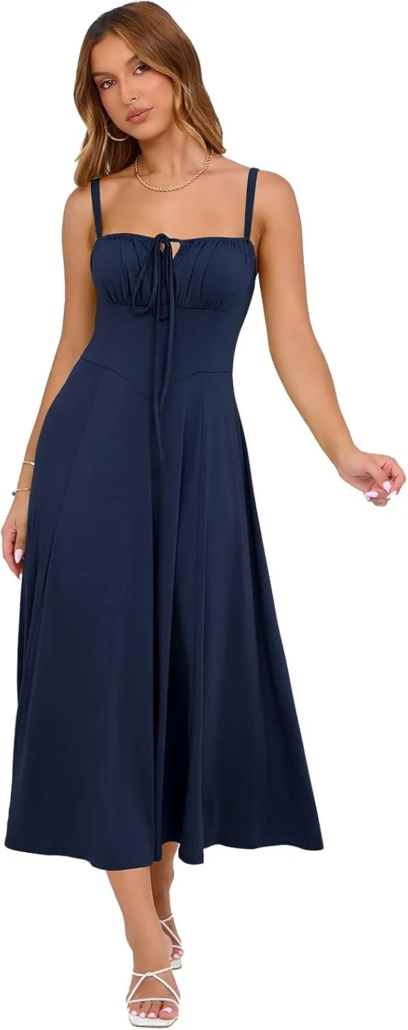 Corset Dress for Women Casual Tea Party Summer Wedding Guest Flowy Midi Sundress