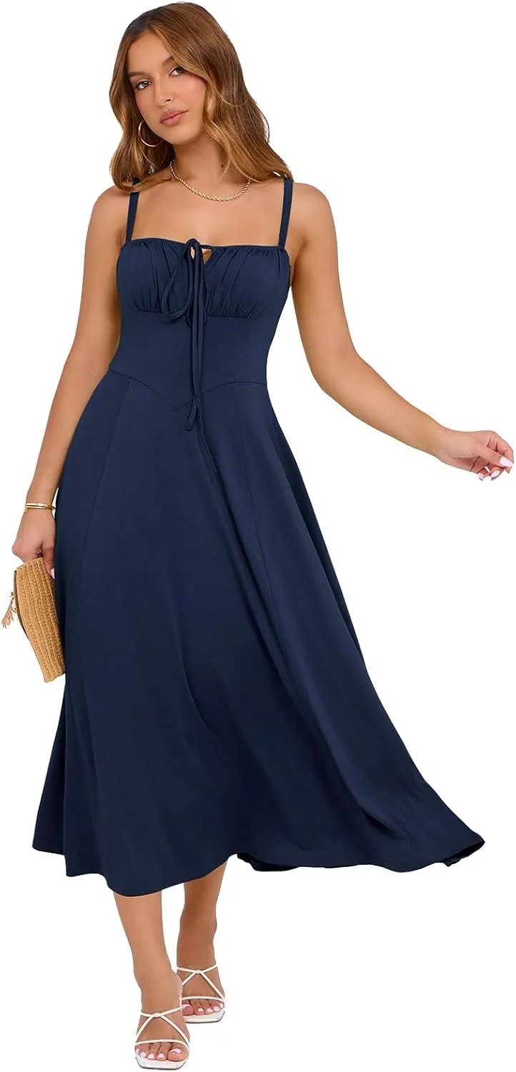 Corset Dress for Women Casual Tea Party Summer Wedding Guest Flowy Midi Sundress