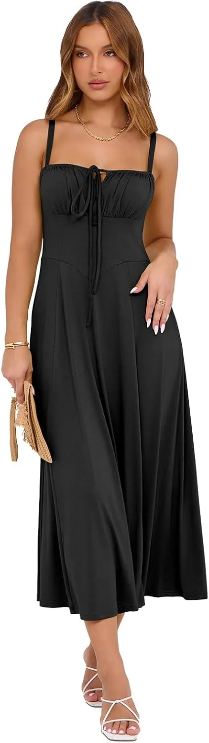 Corset Dress for Women Casual Tea Party Summer Wedding Guest Flowy Midi Sundress