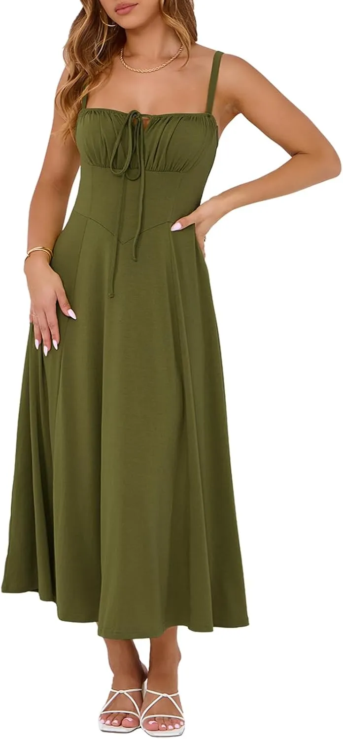 Corset Dress for Women Casual Tea Party Summer Wedding Guest Flowy Midi Sundress