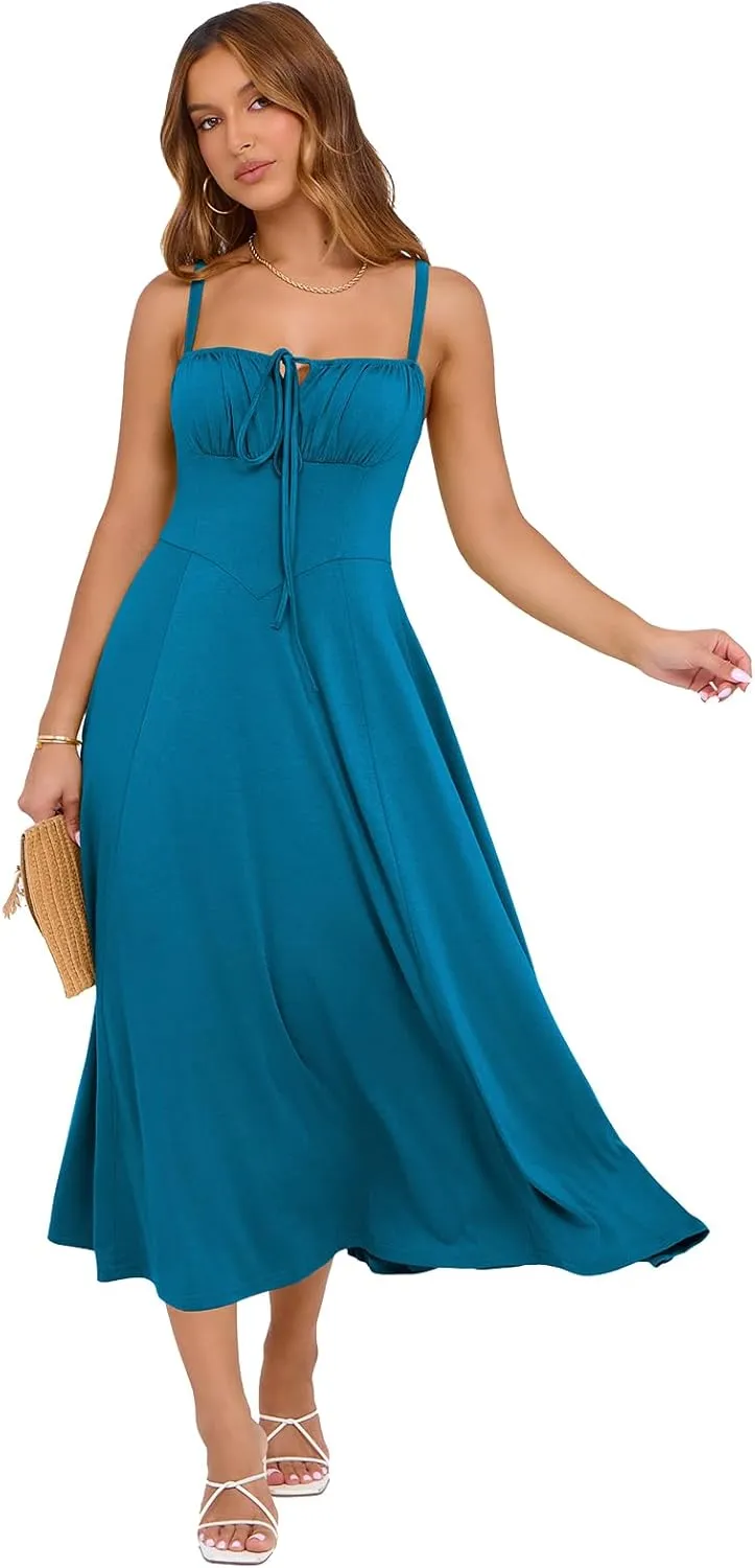 Corset Dress for Women Casual Tea Party Summer Wedding Guest Flowy Midi Sundress