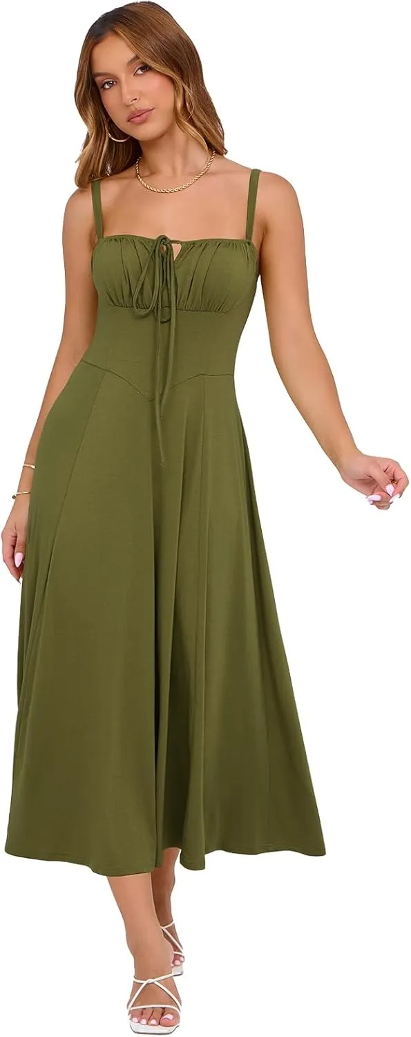 Corset Dress for Women Casual Tea Party Summer Wedding Guest Flowy Midi Sundress