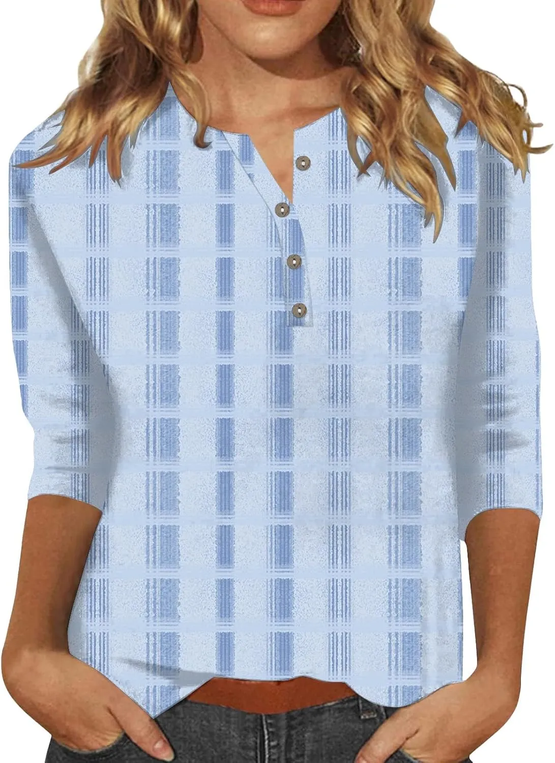 CRNTCEM Womens Spring 3/4 Sleeve Tops 2024 Fashion V Neck Tunic Casual Dressy Tee Asymmetric Lapel Neck Button Dressy Blouse