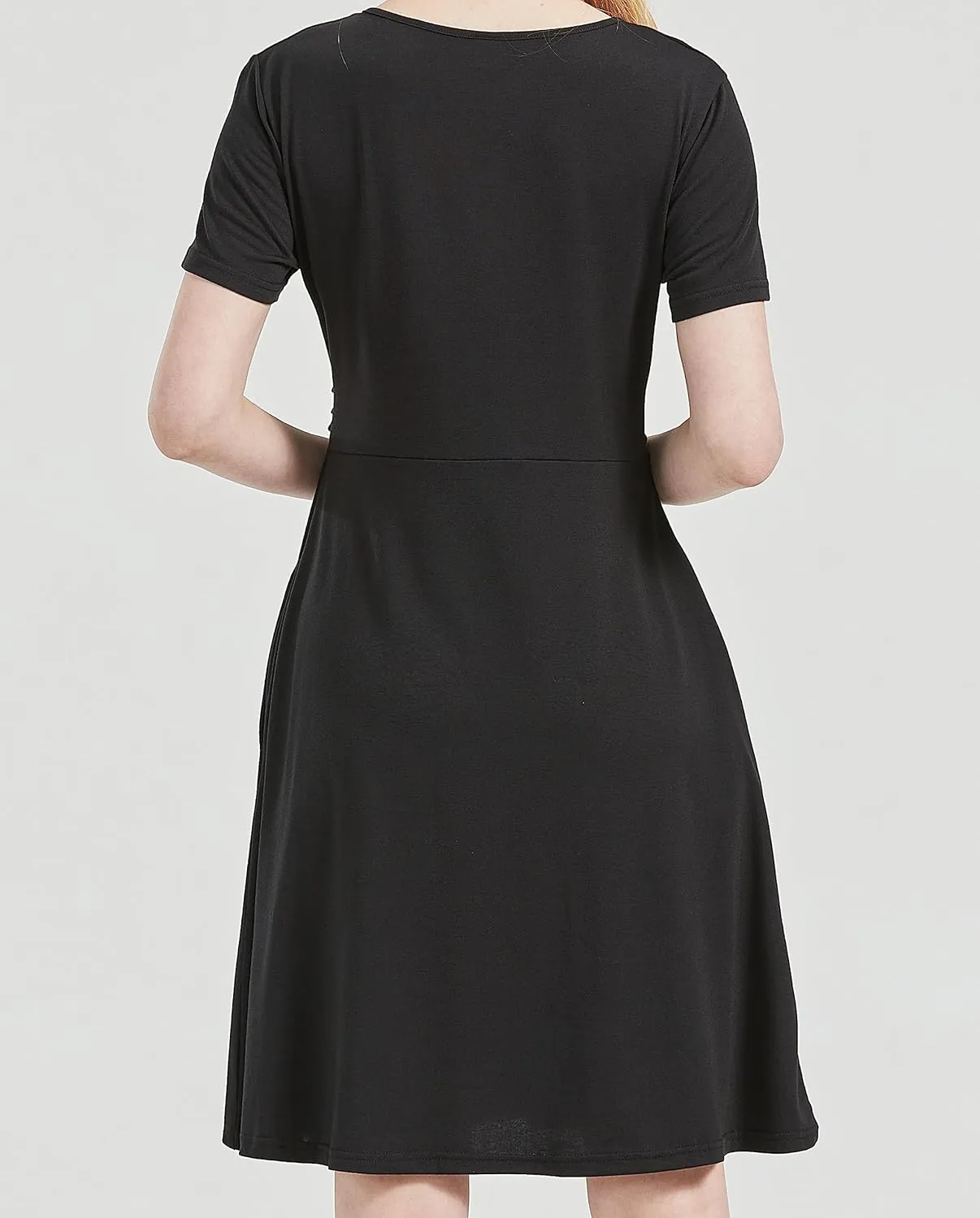 DaniChins Women's High Waist Short Sleeve Casual A-Line Swing Midi Dress with Pockets