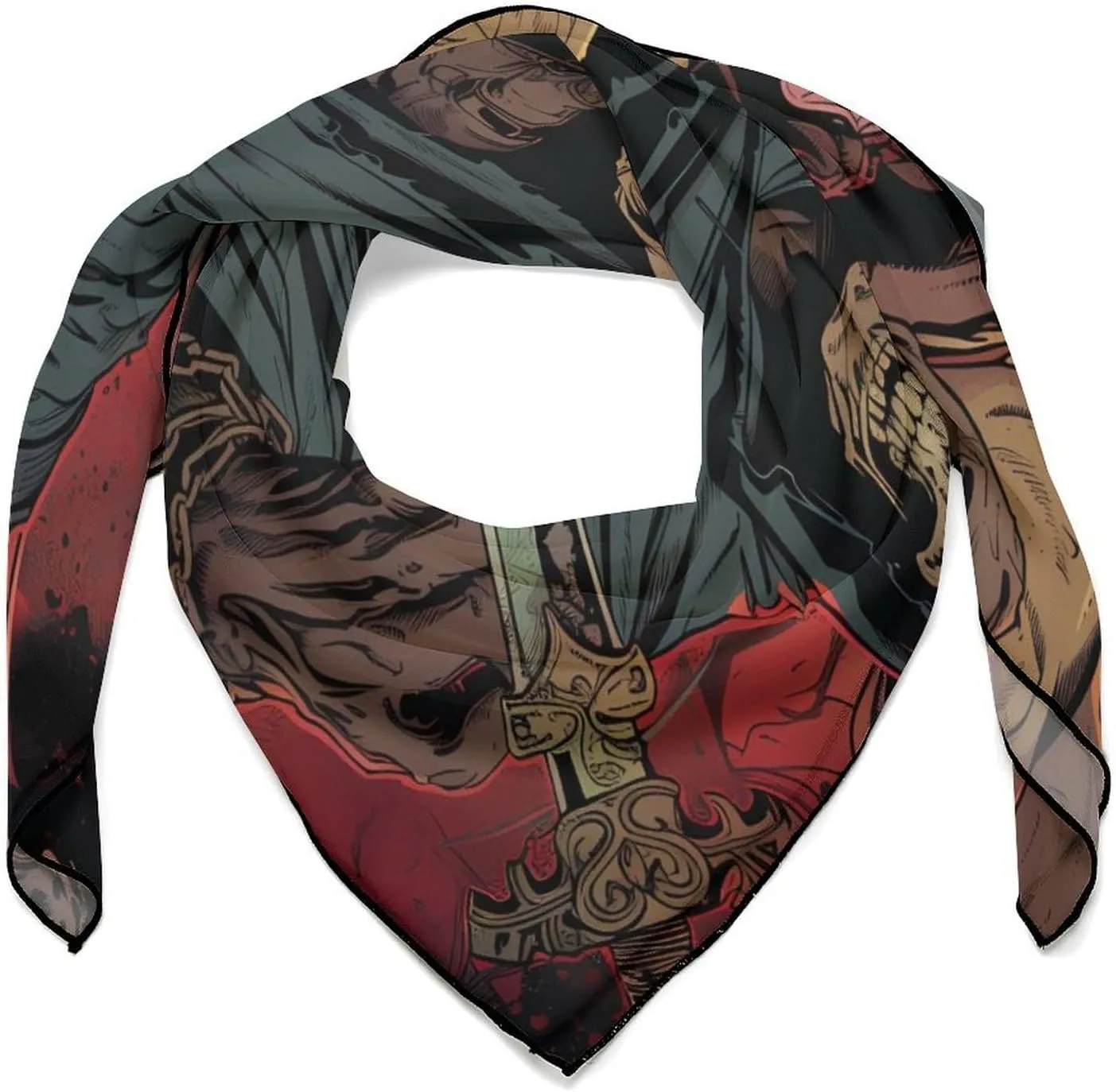 Death Skull Dog Head Scarf Square Bandana Neck Scarfs Hair Wrap Scarves for Women Men, 0ne size