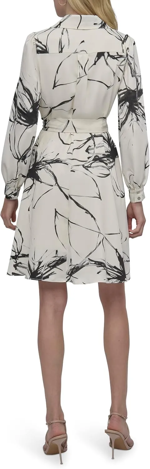 DKNY womens Long Sleeve Collared Tie Mini Shirtdress