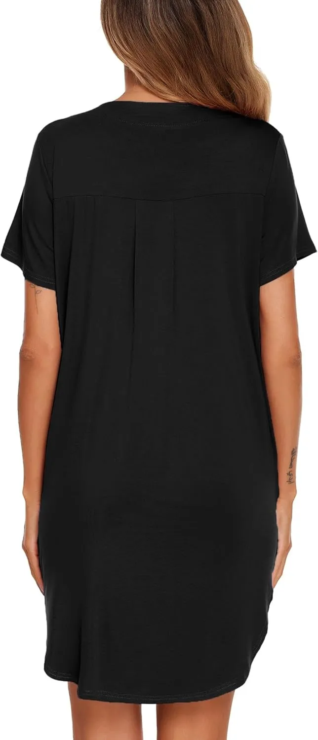 Ekouaer Women V Neck Button Down Nightgown