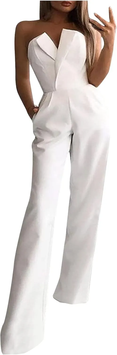Elegant Romper for Women Formal Sexy Off Shoulder Evening Party Jumpsuit high Waisted Straight Leg Pants