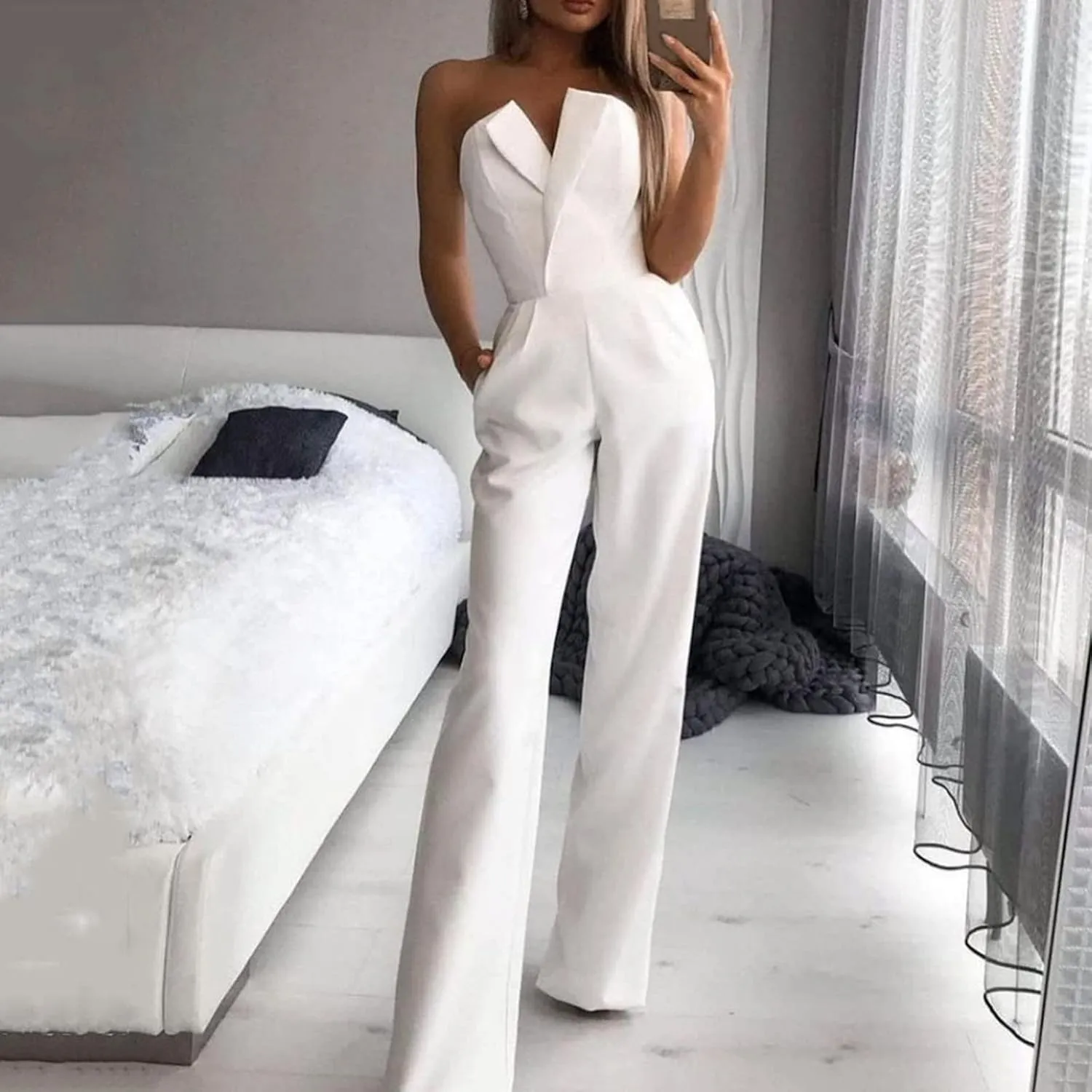 Elegant Romper for Women Formal Sexy Off Shoulder Evening Party Jumpsuit high Waisted Straight Leg Pants