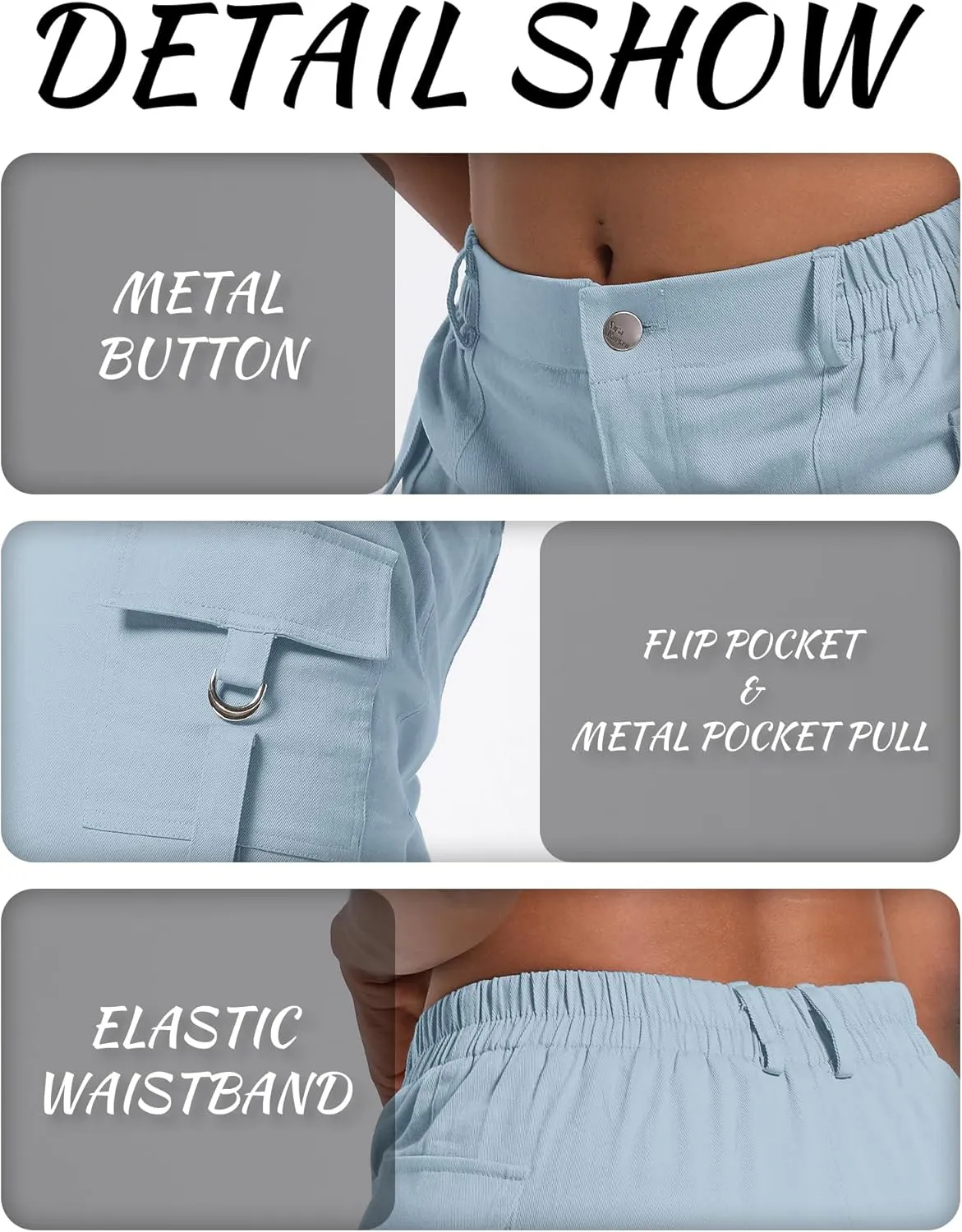 ELLEVEN High-Stretch Womens Cargo Shorts, Y2K Mini, High Waisted, Slim-Fitted Cut Off Shorts with Pockets