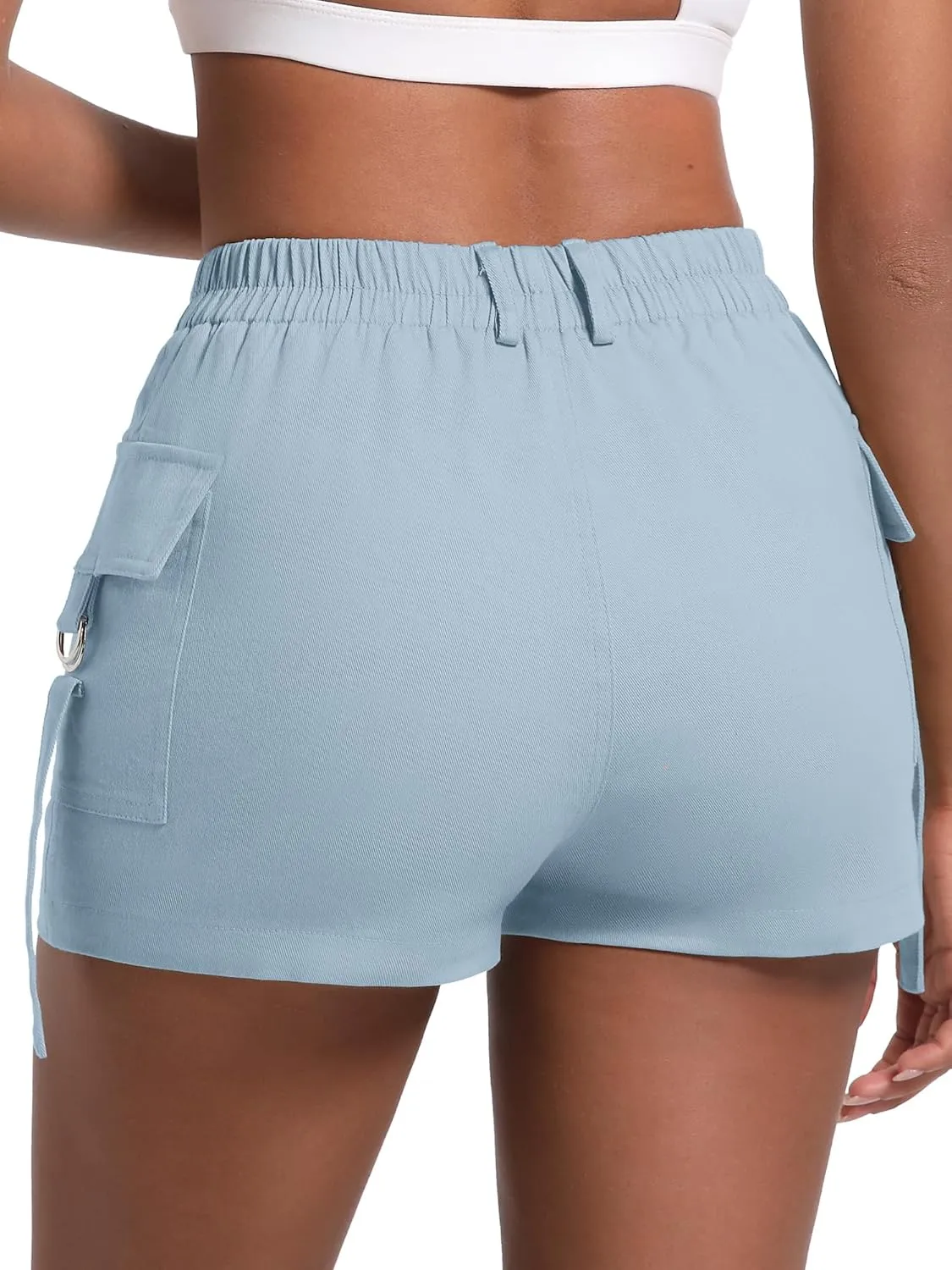 ELLEVEN High-Stretch Womens Cargo Shorts, Y2K Mini, High Waisted, Slim-Fitted Cut Off Shorts with Pockets
