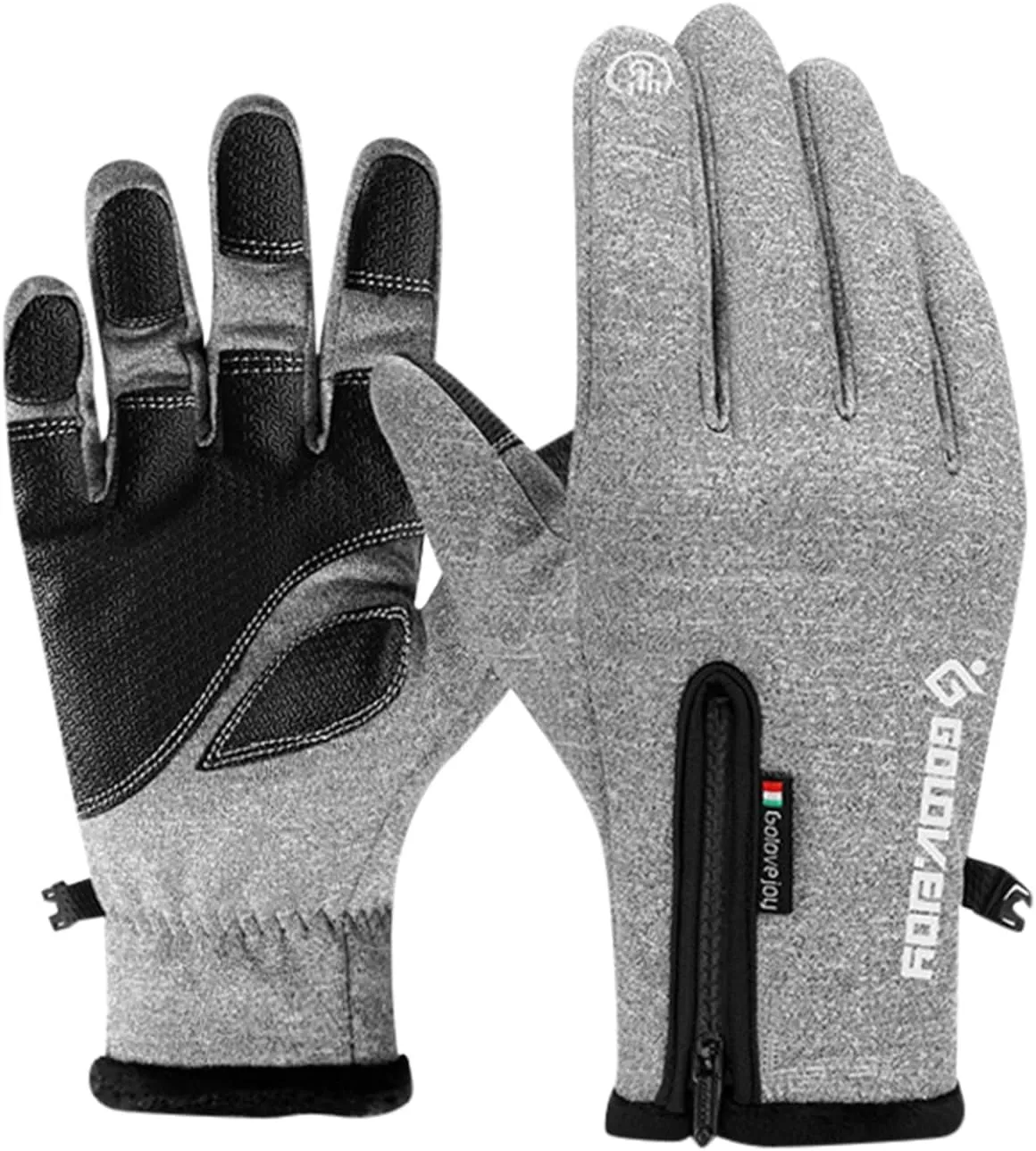 Fleece Gloves for Women Men Anti-Slip Waterproof Touch Screen Zipper Full Finger Gloves Outdoor Cycling Skiing Gloves Black Gloves Women,Grey,XXL