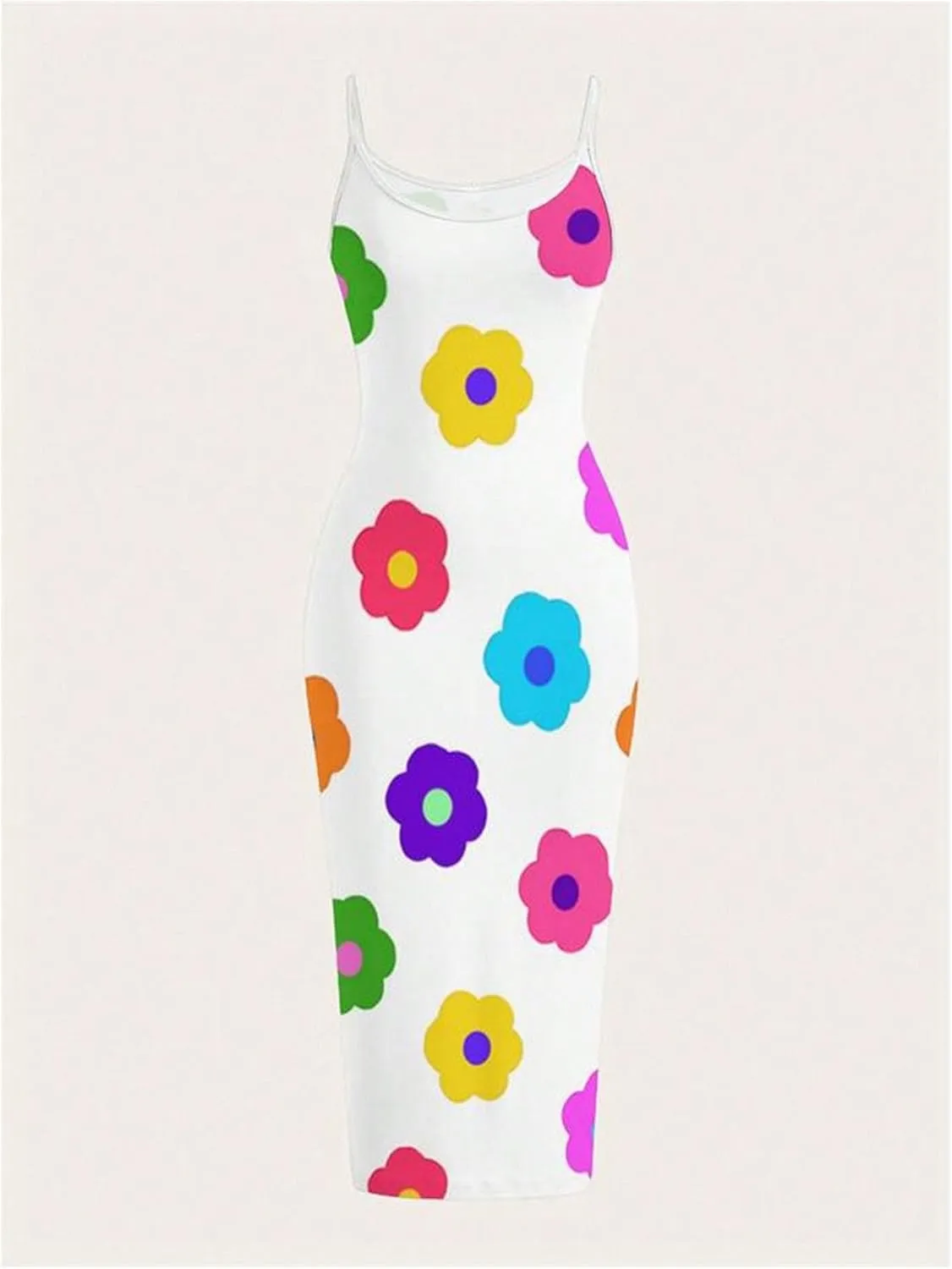 Floerns Women's Flower Print Spaghetti Strap Cami Midi Dress Boho Pencil Dress