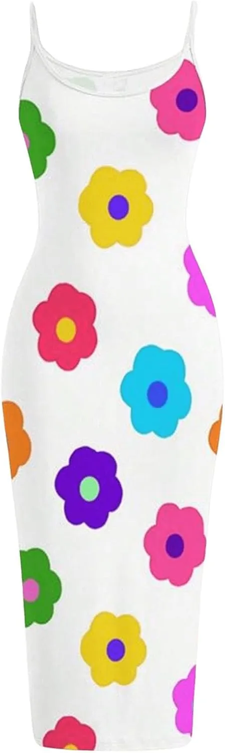 Floerns Women's Flower Print Spaghetti Strap Cami Midi Dress Boho Pencil Dress