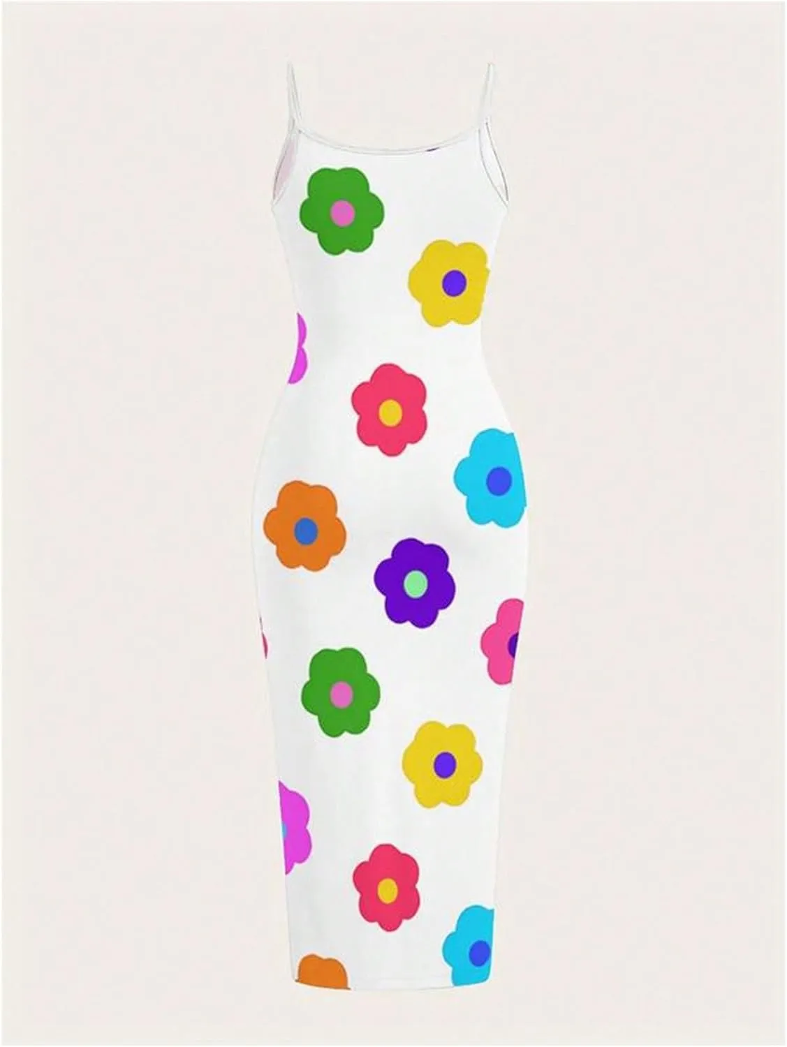 Floerns Women's Flower Print Spaghetti Strap Cami Midi Dress Boho Pencil Dress
