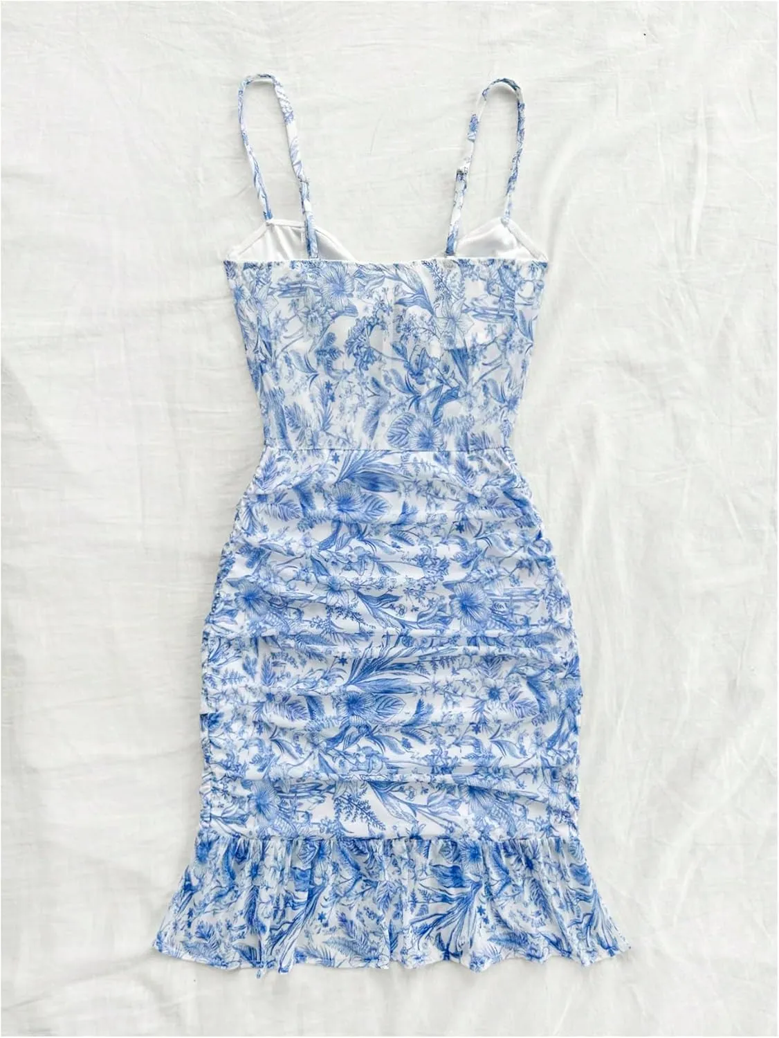 Floerns Women's Summer Sleeveless Cami Dresses Floral Ruffle Hem Boho Short Dress