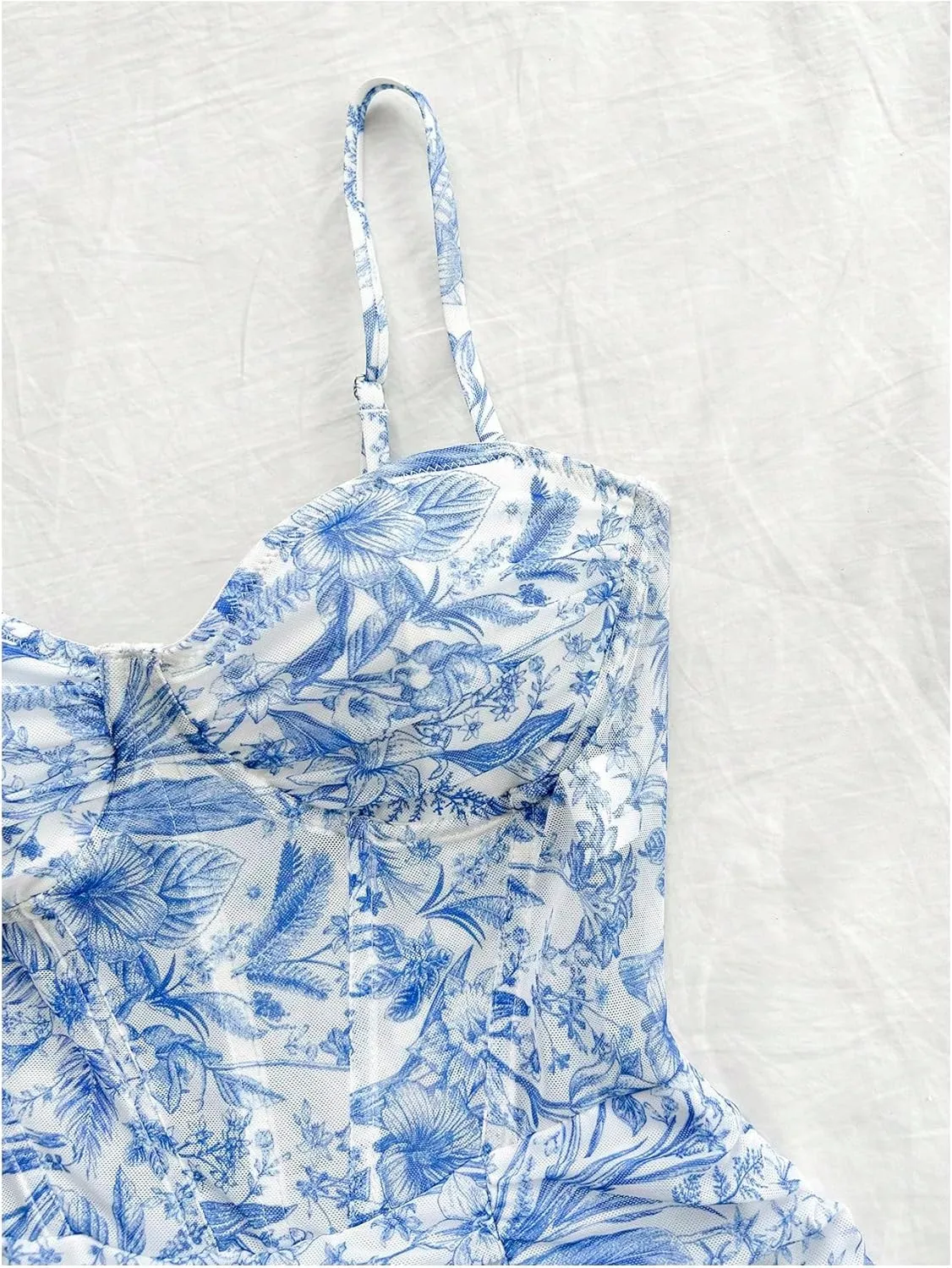 Floerns Women's Summer Sleeveless Cami Dresses Floral Ruffle Hem Boho Short Dress