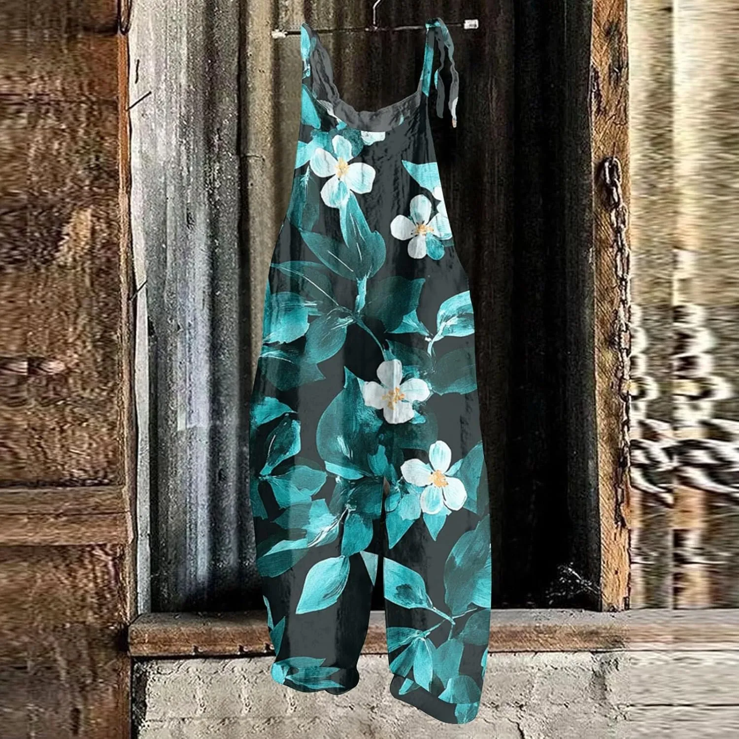 Floral Jumpsuits for Women Dressy Casual Sleeveless Rompers Summer 2025 Overalls Adjustable with Pocket