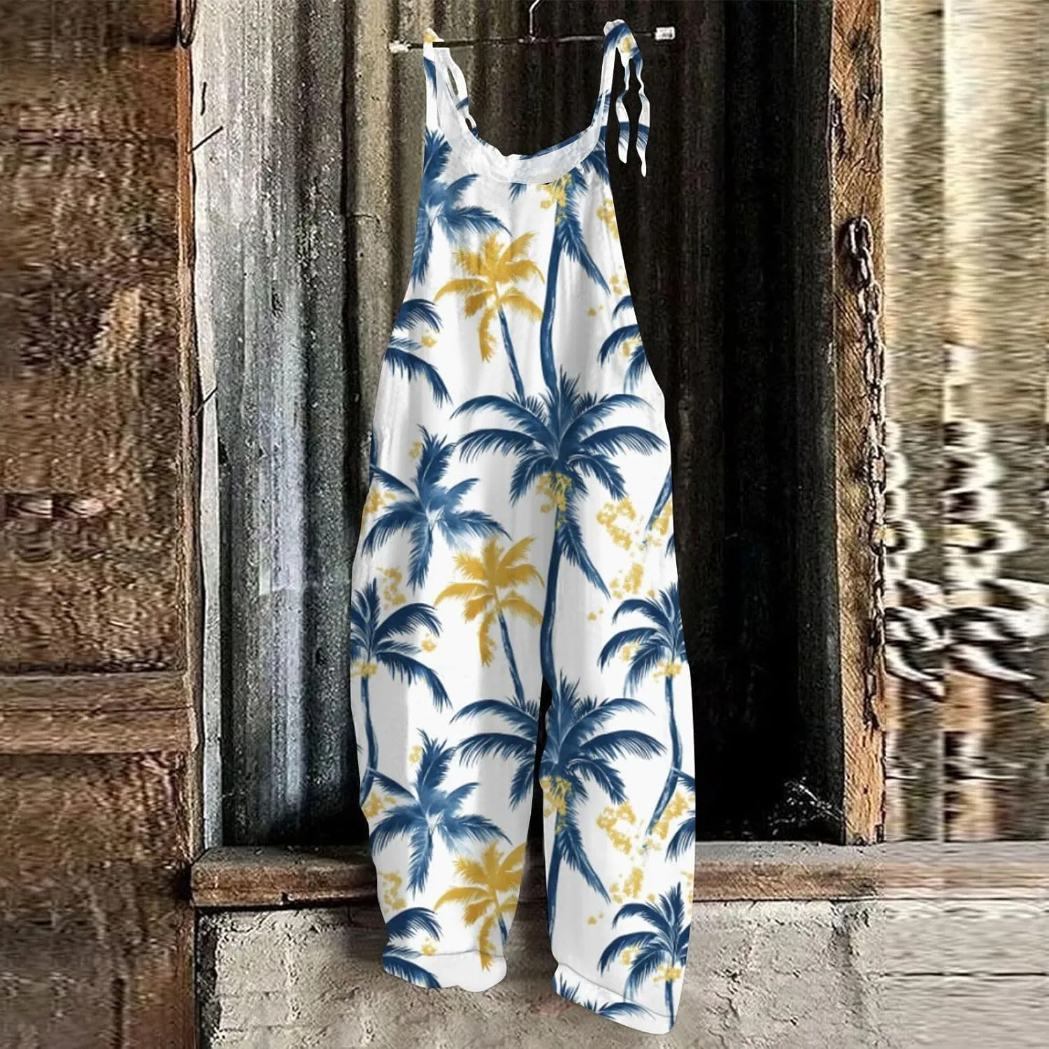 Floral Jumpsuits for Women Dressy Sleeveless Rompers Summer 2025 Overalls Adjustable Jumpsuit with Pocket
