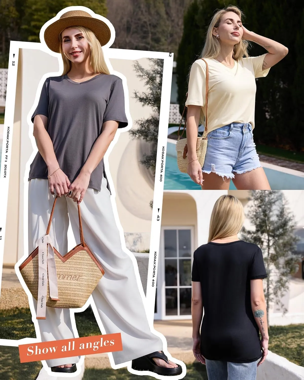 GAYHAY Womens V Neck T Shirts Oversized Loose Fit Short Sleeve Tops Casual Summer Vacation 2025
