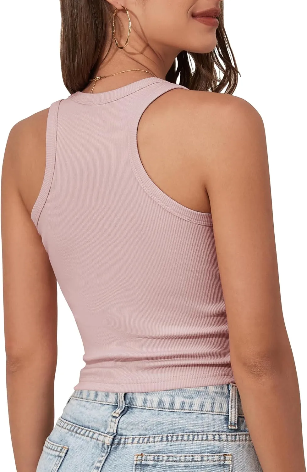 GEMBERA Womens Scoop Neck Sleeveless Racerback Ribbed Knit Slim Fitted Basic Tank Top Shirt