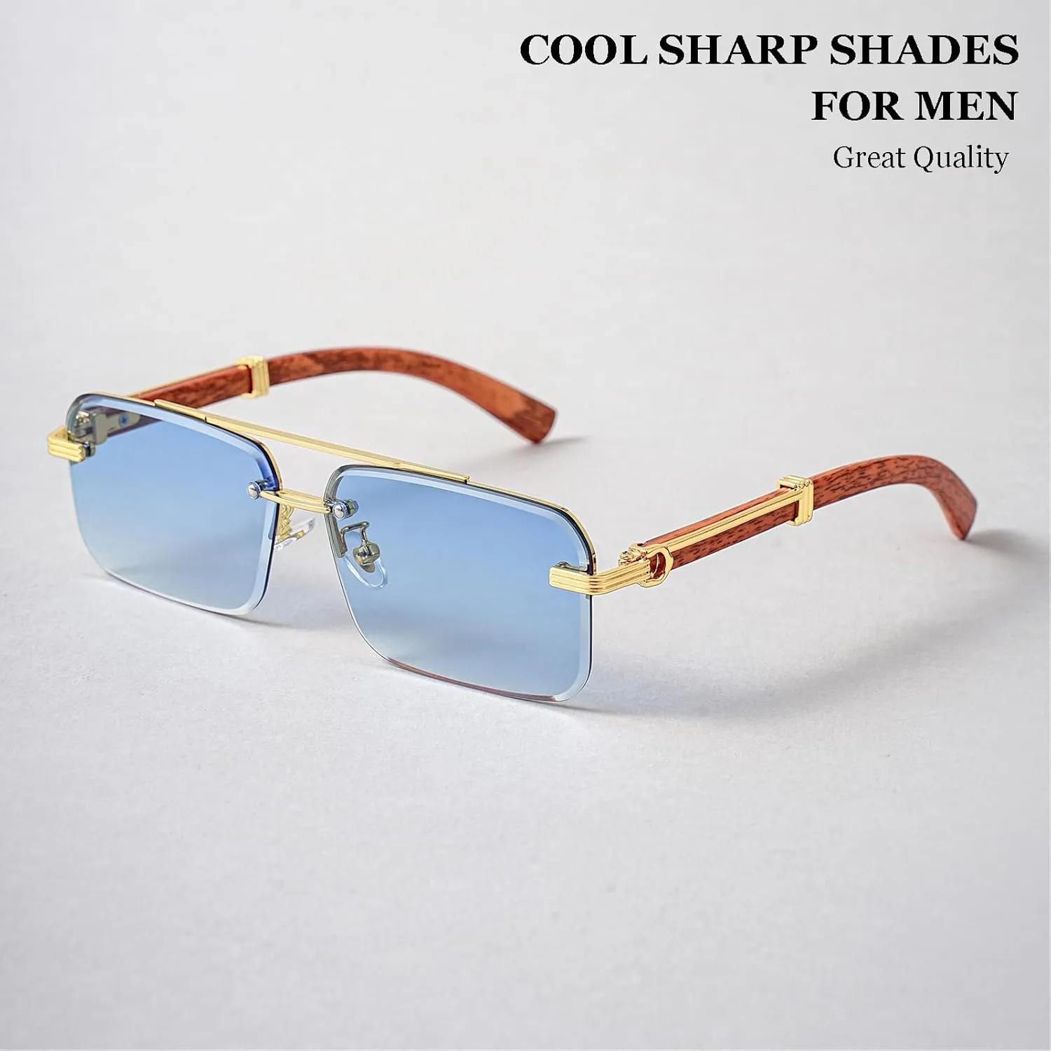 Gleyemor Mens Sunglasses Fashion Rimless Rectangle Sunglasses Square Frameless Sunglasses for Men