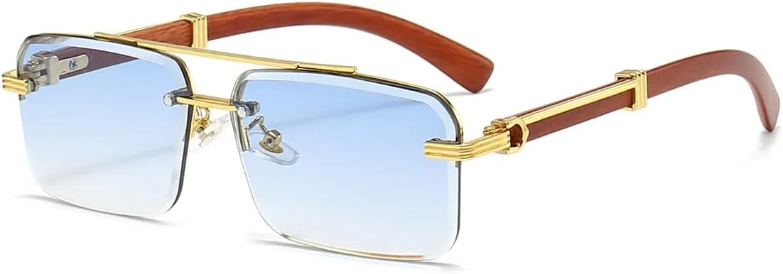 Gleyemor Mens Sunglasses Fashion Rimless Rectangle Sunglasses Square Frameless Sunglasses for Men