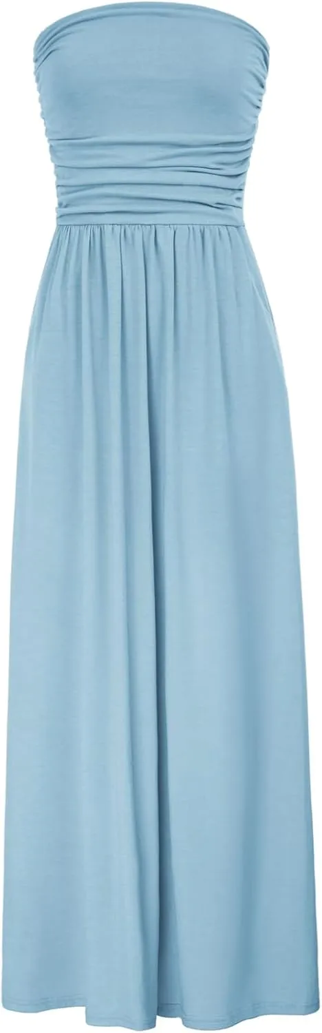 GRACE KARIN Women Strapless Casual Loose Ruched Long Maxi Dress with Pockets