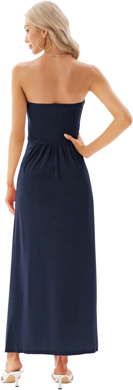 GRACE KARIN Women Strapless Casual Loose Ruched Long Maxi Dress with Pockets