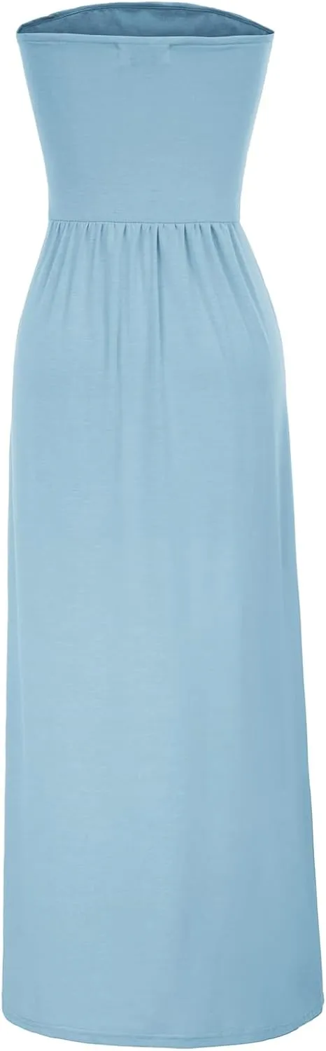 GRACE KARIN Women Strapless Casual Loose Ruched Long Maxi Dress with Pockets