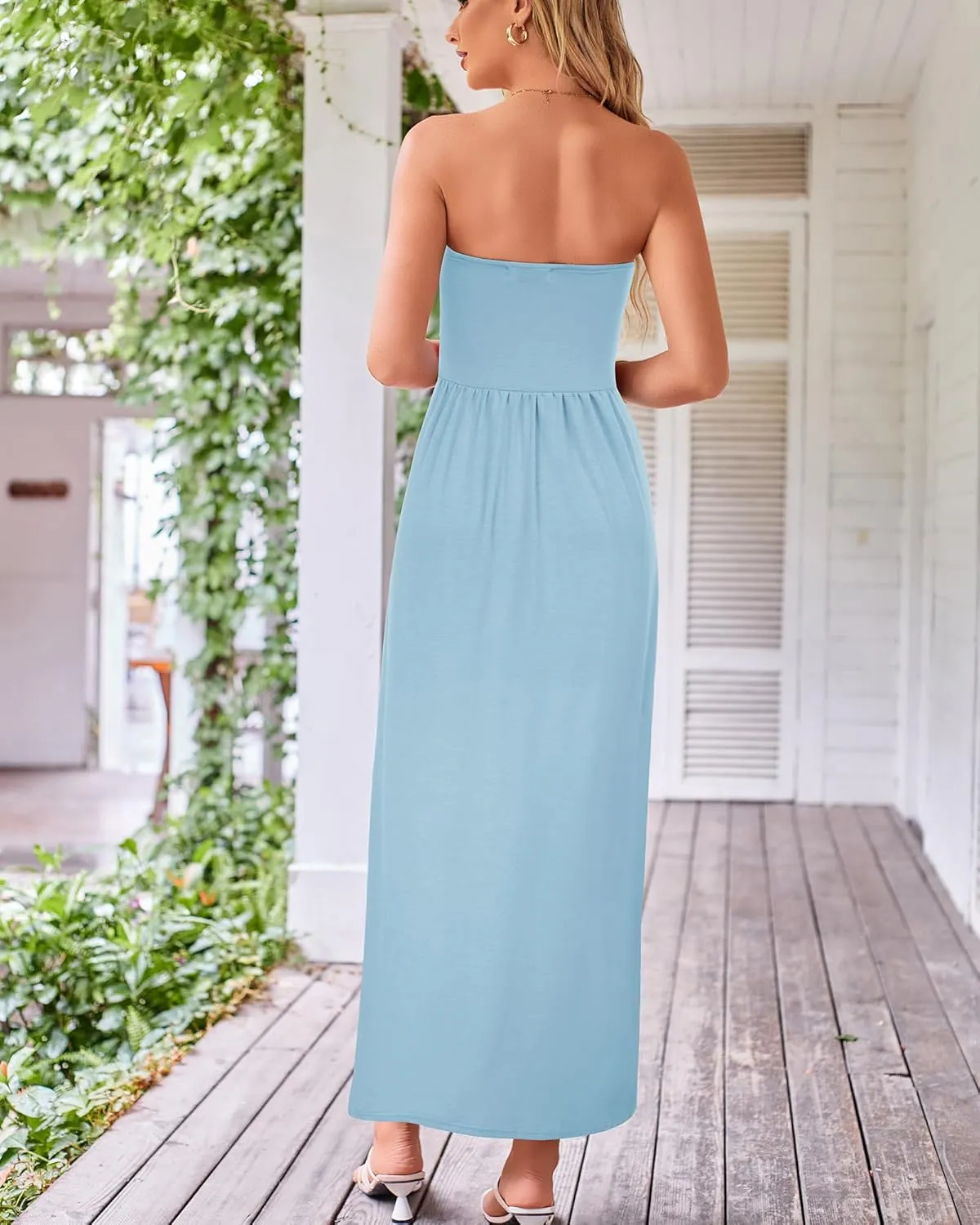 GRACE KARIN Women Strapless Casual Loose Ruched Long Maxi Dress with Pockets
