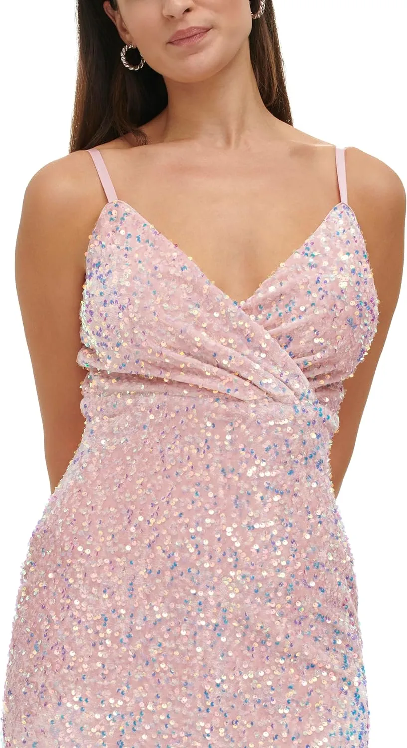 GUESS Women's Velvet Surplice Sequin Mini Dress