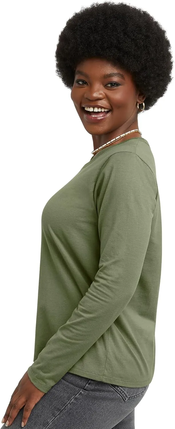 Hanes Women's Long Sleeve Cotton T-Shirt, Lightweight Crewneck Tee for Women, Modern Fit