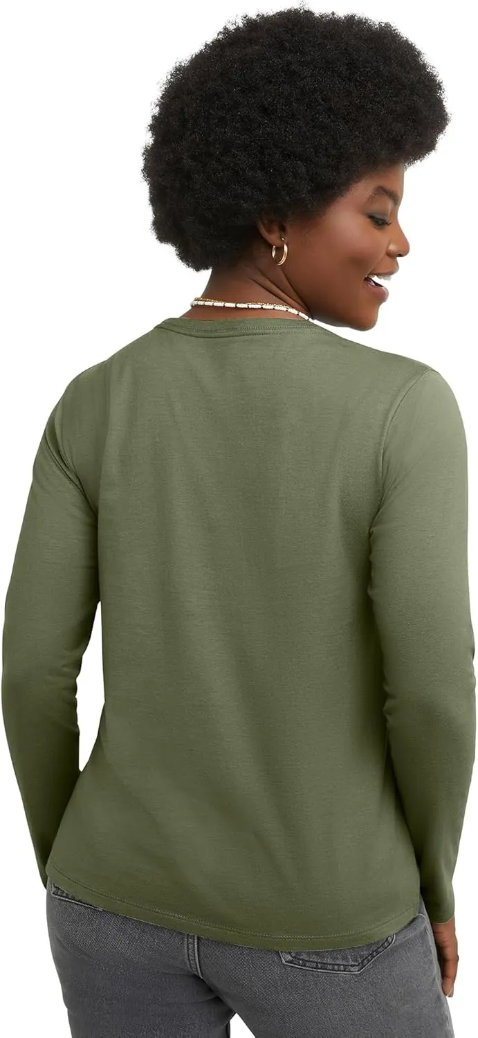 Hanes Women's Long Sleeve Cotton T-Shirt, Lightweight Crewneck Tee for Women, Modern Fit
