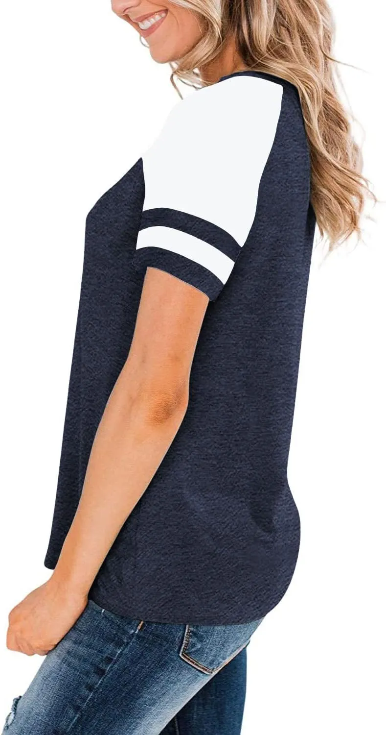 Heymiss Womens Shirts Casual Tunic Tops Color Block Crewneck Summer Loose Fitting Workout Tee Shirts