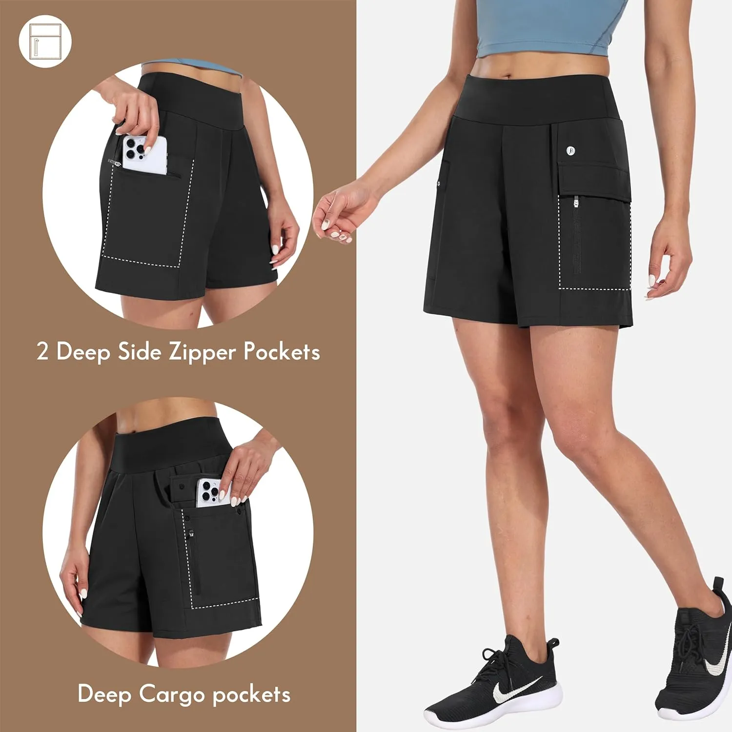 Hiverlay Women Hiking Cargo Shorts High Waisted Quick Dry 5.5" Workout Golf Athletic Running Shorts