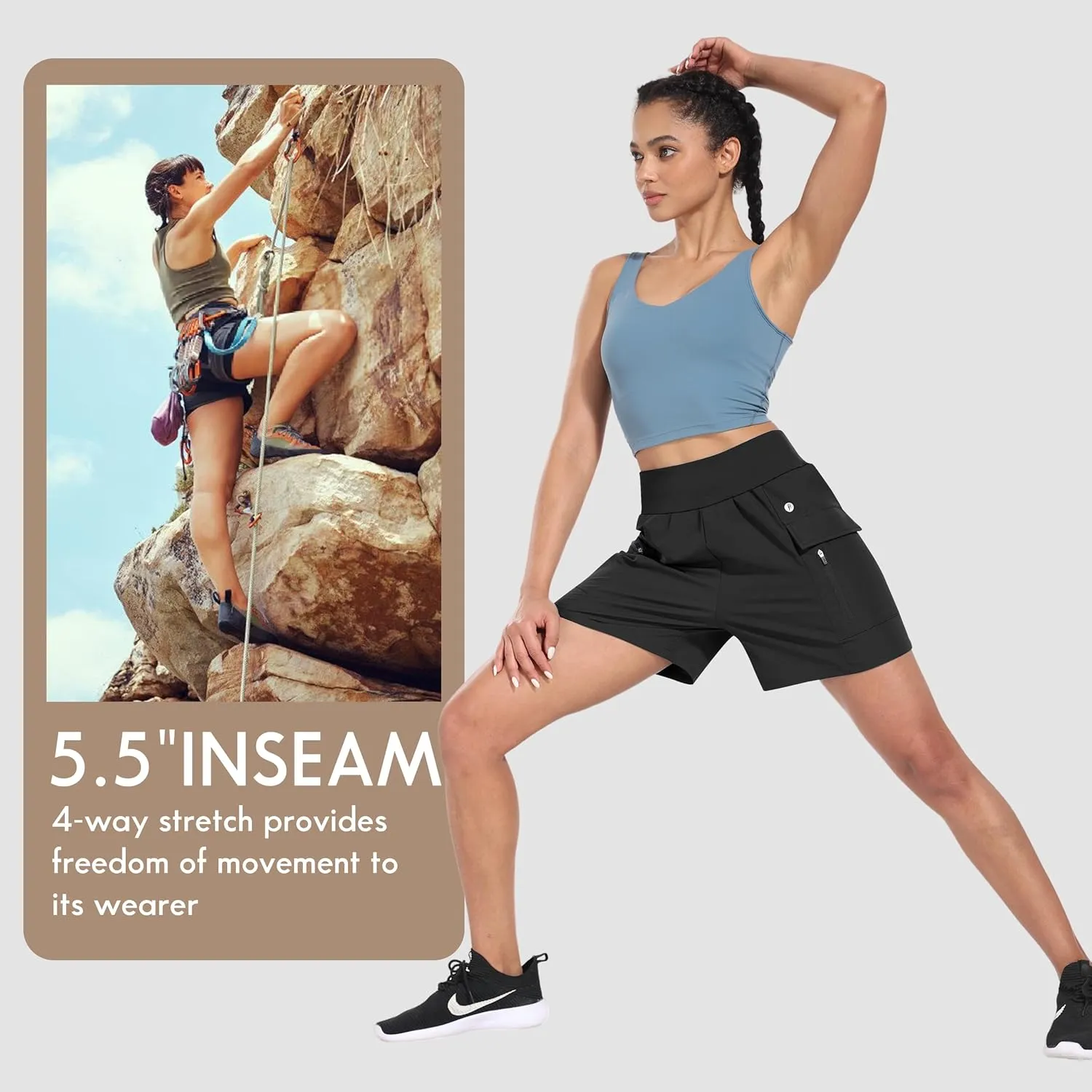 Hiverlay Women Hiking Cargo Shorts High Waisted Quick Dry 5.5" Workout Golf Athletic Running Shorts