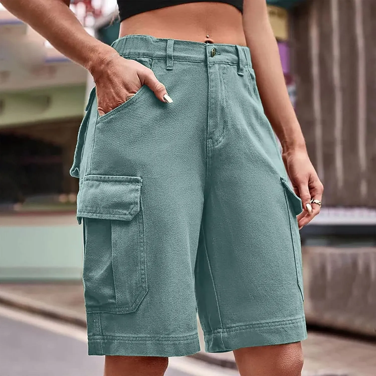 Jean Shorts for Women Trendy Stretchy Jean Shorts High Waisted Baggy Carpenter Jean Shorts Loose Casual Denim Shorts