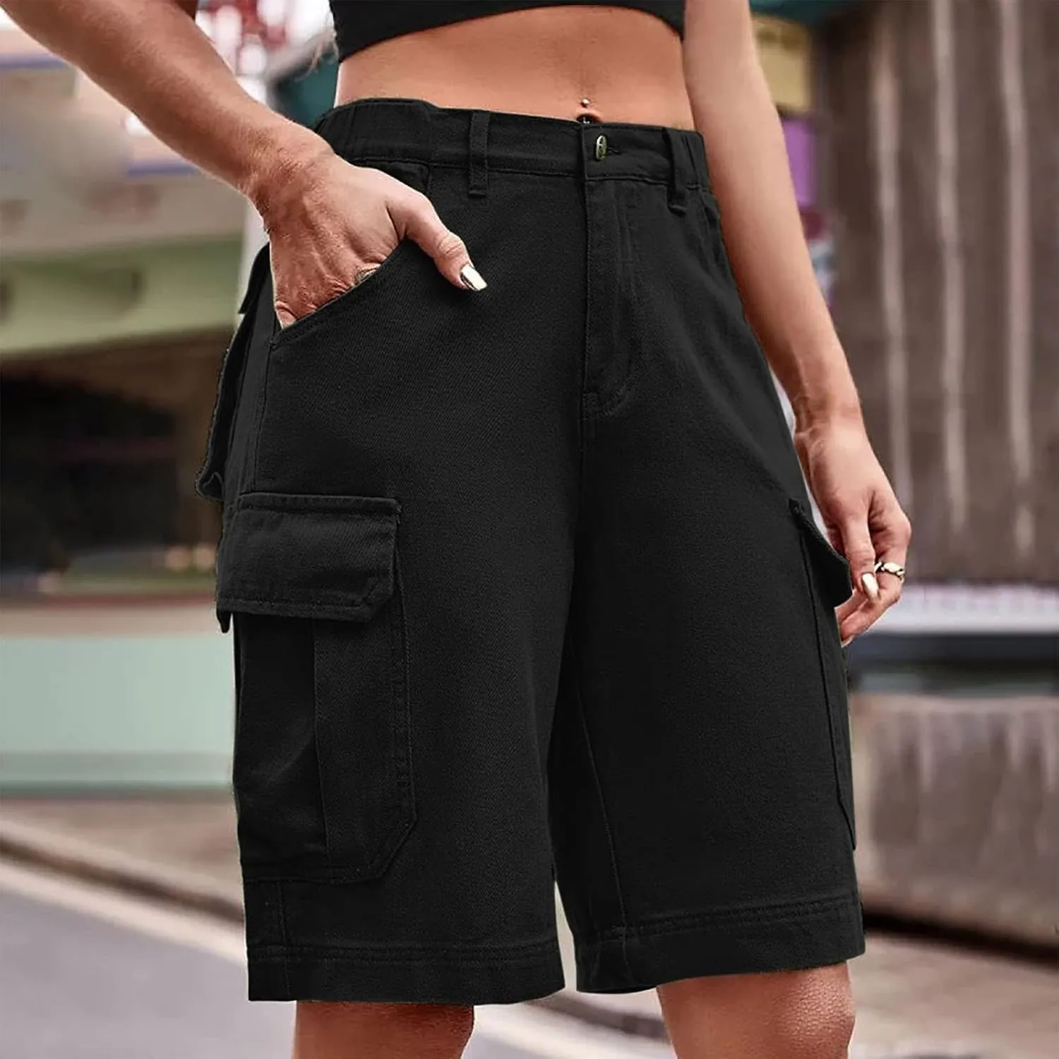 Jean Shorts for Women Trendy Stretchy Jean Shorts High Waisted Baggy Carpenter Jean Shorts Loose Casual Denim Shorts