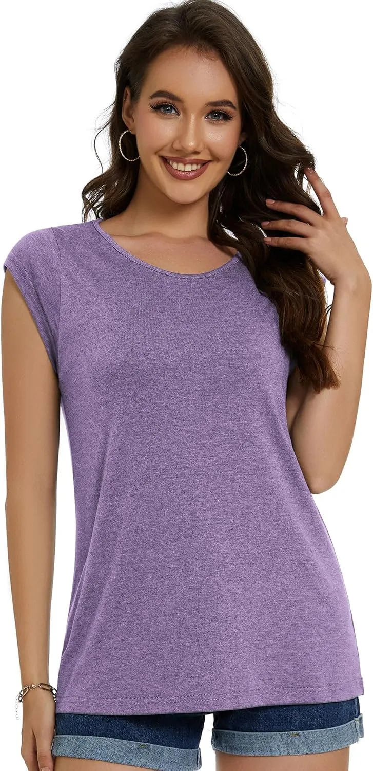 JOELLYUS Women's Cap Sleeve Tops Summer Tank Top Casual Basic Tees Shirts Loose Fit Blouses
