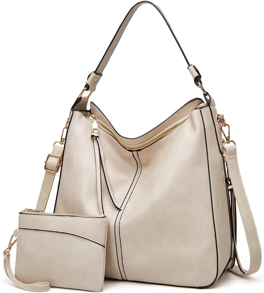 JONON Ladies PU Leather Tote Bag Fashion Hobo Bags Large Purse and Handbags with Adjustable Shoulder Strap White/Opulent Garden